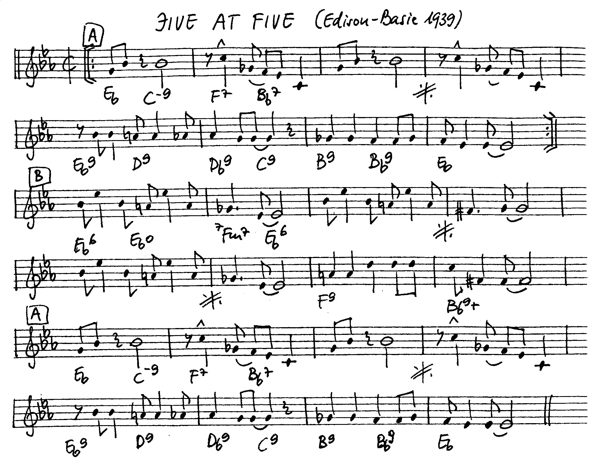 jive at five free jazz leadsheet - Courtesy of the Jungle Jazz Band